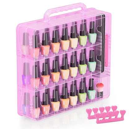 2pcs Nail Polish Organizer, Portable 48 Bottles Clear Nail Polish Holder with Adjustable Divider, Gel Nail Polish Storage Double Side Nail Polish Organizer Case for Nail Tech Grey