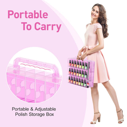 2pcs Nail Polish Organizer, Portable 48 Bottles Clear Nail Polish Holder with Adjustable Divider, Gel Nail Polish Storage Double Side Nail Polish Organizer Case for Nail Tech Grey