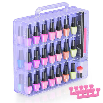 2pcs Nail Polish Organizer, Portable 48 Bottles Clear Nail Polish Holder with Adjustable Divider, Gel Nail Polish Storage Double Side Nail Polish Organizer Case for Nail Tech Grey