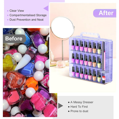 2pcs Nail Polish Organizer, Portable 48 Bottles Clear Nail Polish Holder with Adjustable Divider, Gel Nail Polish Storage Double Side Nail Polish Organizer Case for Nail Tech Grey