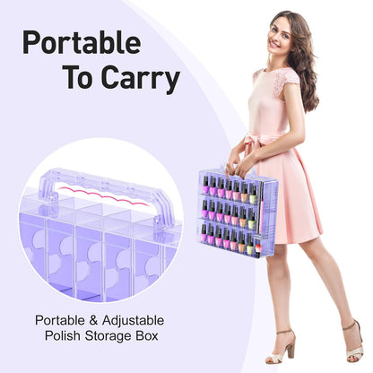 2pcs Nail Polish Organizer, Portable 48 Bottles Clear Nail Polish Holder with Adjustable Divider, Gel Nail Polish Storage Double Side Nail Polish Organizer Case for Nail Tech Grey