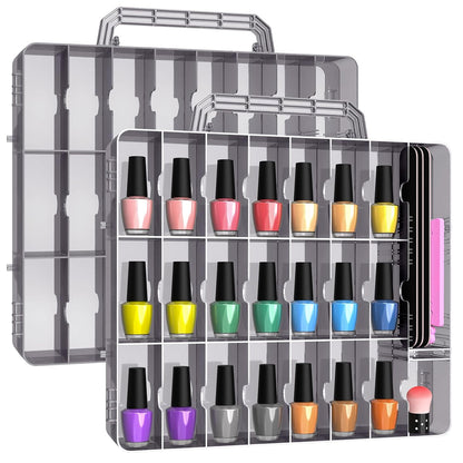 2pcs Nail Polish Organizer, Portable 48 Bottles Clear Nail Polish Holder with Adjustable Divider, Gel Nail Polish Storage Double Side Nail Polish Organizer Case for Nail Tech Grey