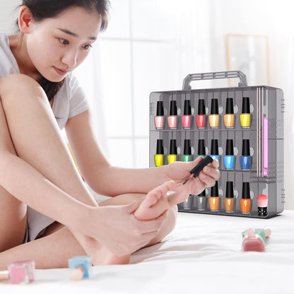 2pcs Nail Polish Organizer, Portable 48 Bottles Clear Nail Polish Holder with Adjustable Divider, Gel Nail Polish Storage Double Side Nail Polish Organizer Case for Nail Tech Grey