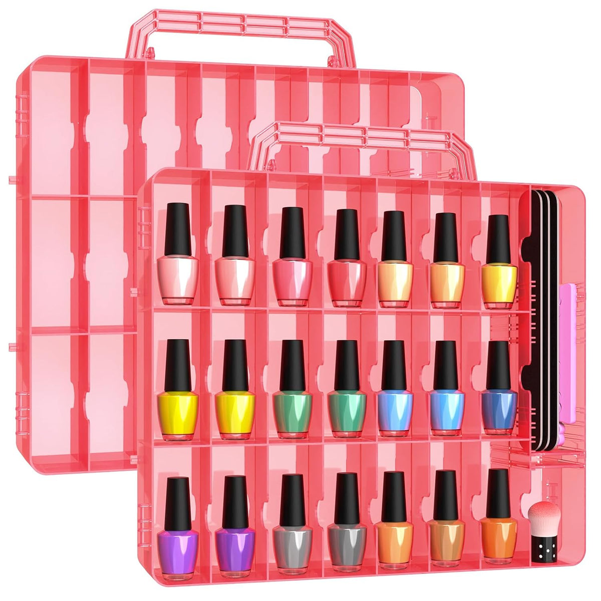 2pcs Nail Polish Organizer, Portable 48 Bottles Clear Nail Polish Holder with Adjustable Divider, Gel Nail Polish Storage Double Side Nail Polish Organizer Case for Nail Tech Grey