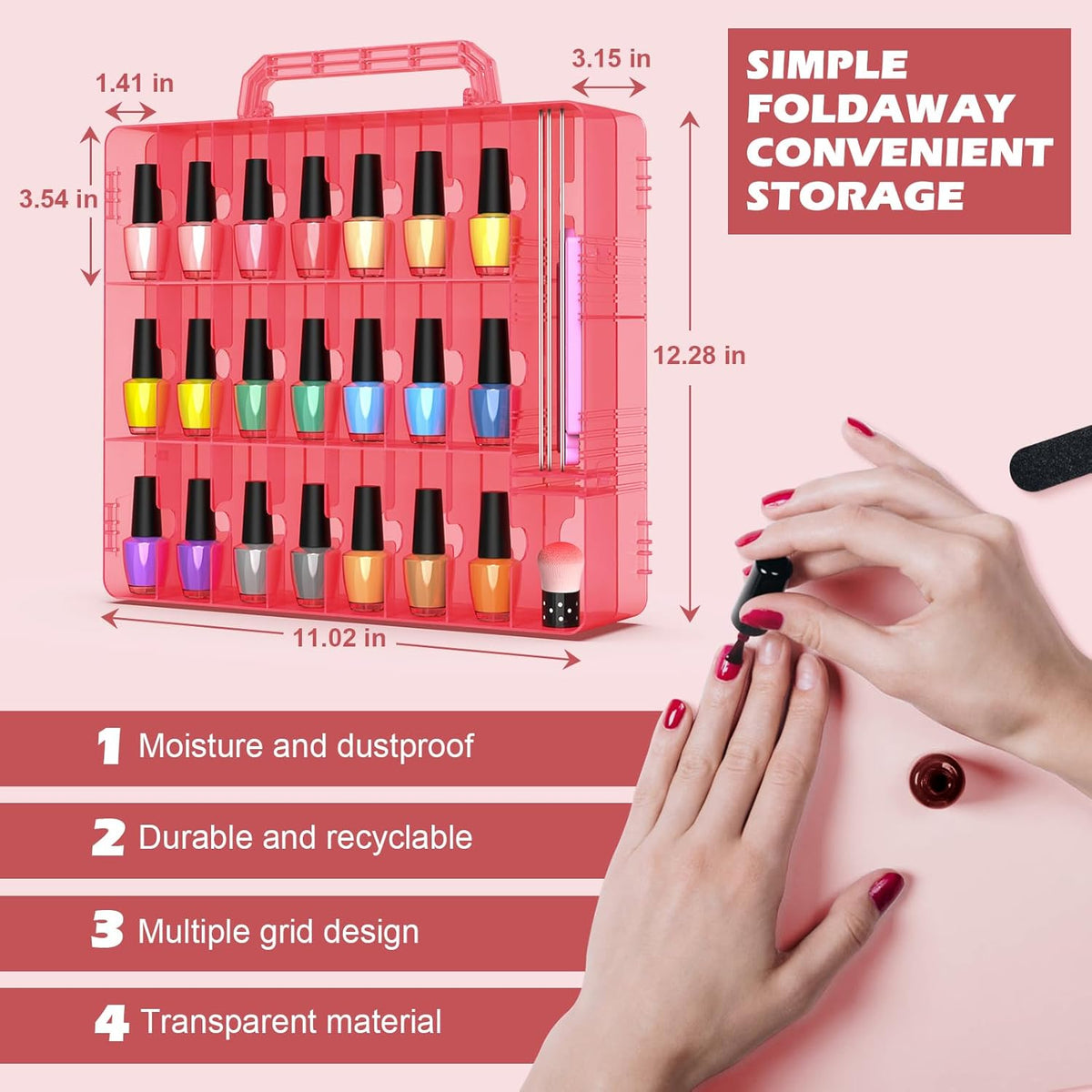 2pcs Nail Polish Organizer, Portable 48 Bottles Clear Nail Polish Holder with Adjustable Divider, Gel Nail Polish Storage Double Side Nail Polish Organizer Case for Nail Tech Grey
