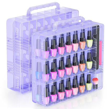 2pcs Nail Polish Organizer, Portable 48 Bottles Clear Nail Polish Holder with Adjustable Divider, Gel Nail Polish Storage Double Side Nail Polish Organizer Case for Nail Tech Grey