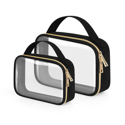 TSA Approved Toiletry Bag, Clear Makeup Bags with Handles, Quart Size Clear Toiletry Bags, PVC Cosmetic Bags for Women and Men, Carry on Airport Airline Compliant Bag, Black