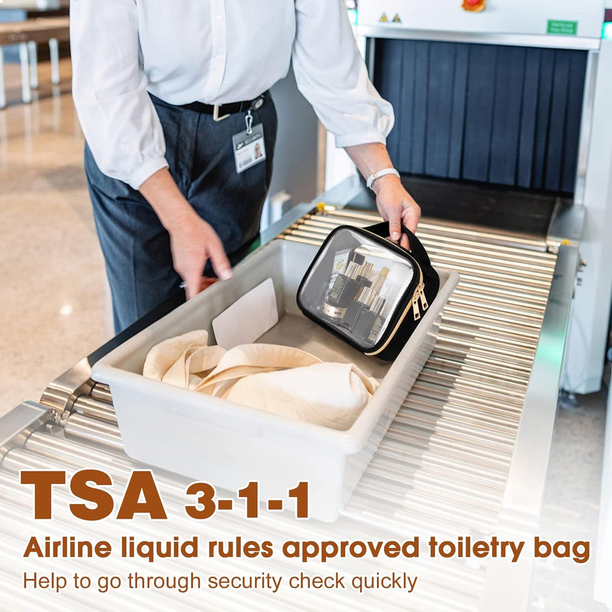 TSA Approved Toiletry Bag, Clear Makeup Bags with Handles, Quart Size Clear Toiletry Bags, PVC Cosmetic Bags for Women and Men, Carry on Airport Airline Compliant Bag, Black