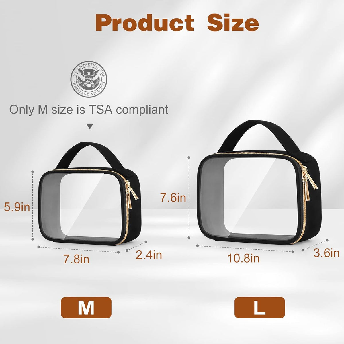 TSA Approved Toiletry Bag, Clear Makeup Bags with Handles, Quart Size Clear Toiletry Bags, PVC Cosmetic Bags for Women and Men, Carry on Airport Airline Compliant Bag, Black