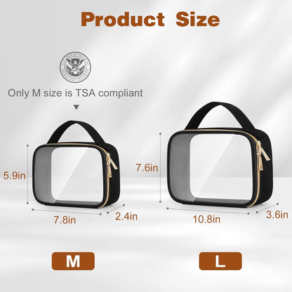 TSA Approved Toiletry Bag, Clear Makeup Bags with Handles, Quart Size Clear Toiletry Bags, PVC Cosmetic Bags for Women and Men, Carry on Airport Airline Compliant Bag, Black