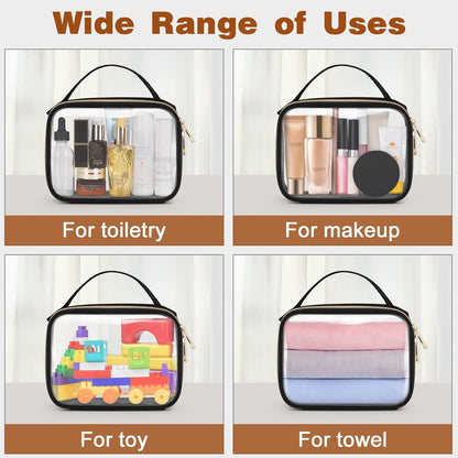 TSA Approved Toiletry Bag, Clear Makeup Bags with Handles, Quart Size Clear Toiletry Bags, PVC Cosmetic Bags for Women and Men, Carry on Airport Airline Compliant Bag, Black