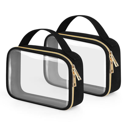 TSA Approved Toiletry Bag, Clear Makeup Bags with Handles, Quart Size Clear Toiletry Bags, PVC Cosmetic Bags for Women and Men, Carry on Airport Airline Compliant Bag, Black