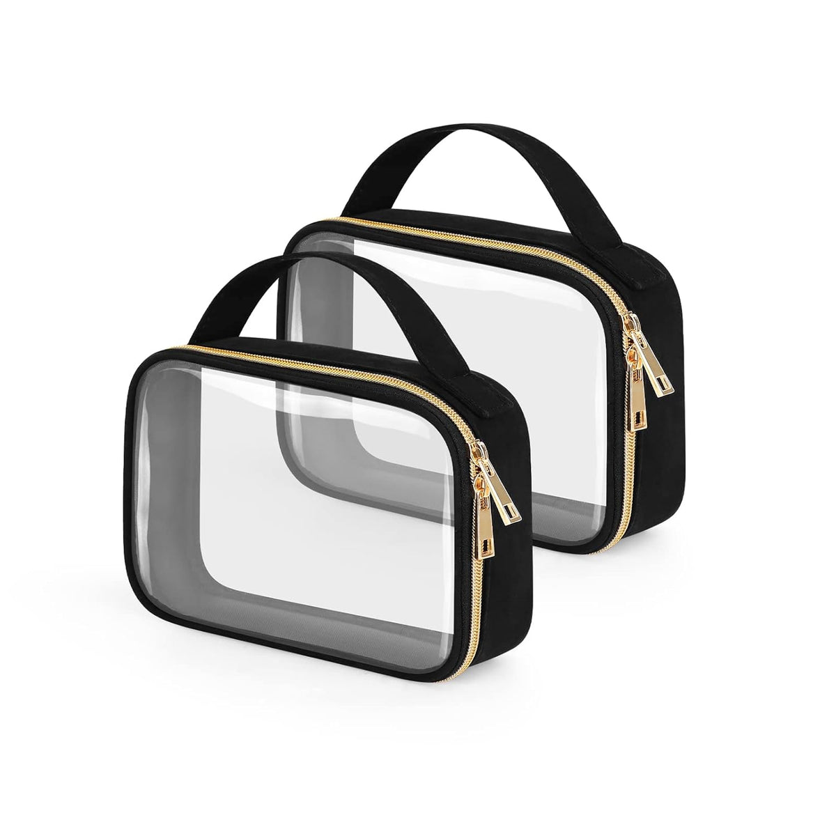 TSA Approved Toiletry Bag, Clear Makeup Bags with Handles, Quart Size Clear Toiletry Bags, PVC Cosmetic Bags for Women and Men, Carry on Airport Airline Compliant Bag, Black