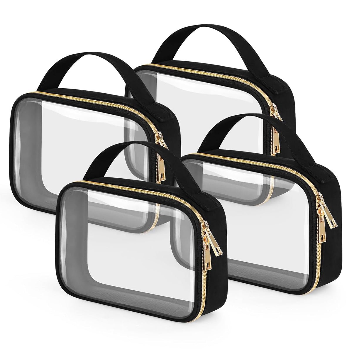 TSA Approved Toiletry Bag, Clear Makeup Bags with Handles, Quart Size Clear Toiletry Bags, PVC Cosmetic Bags for Women and Men, Carry on Airport Airline Compliant Bag, Black