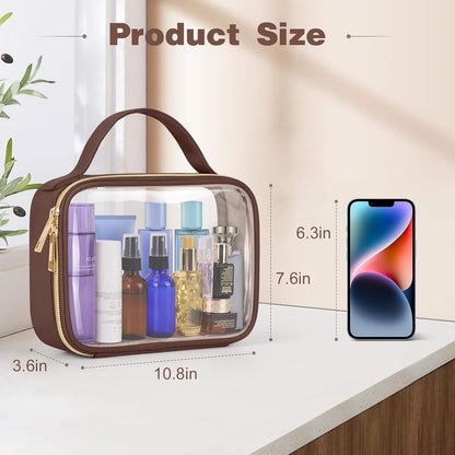 TSA Approved Toiletry Bag, Clear Makeup Bags with Handles, Quart Size Clear Toiletry Bags, PVC Cosmetic Bags for Women and Men, Carry on Airport Airline Compliant Bag, Black