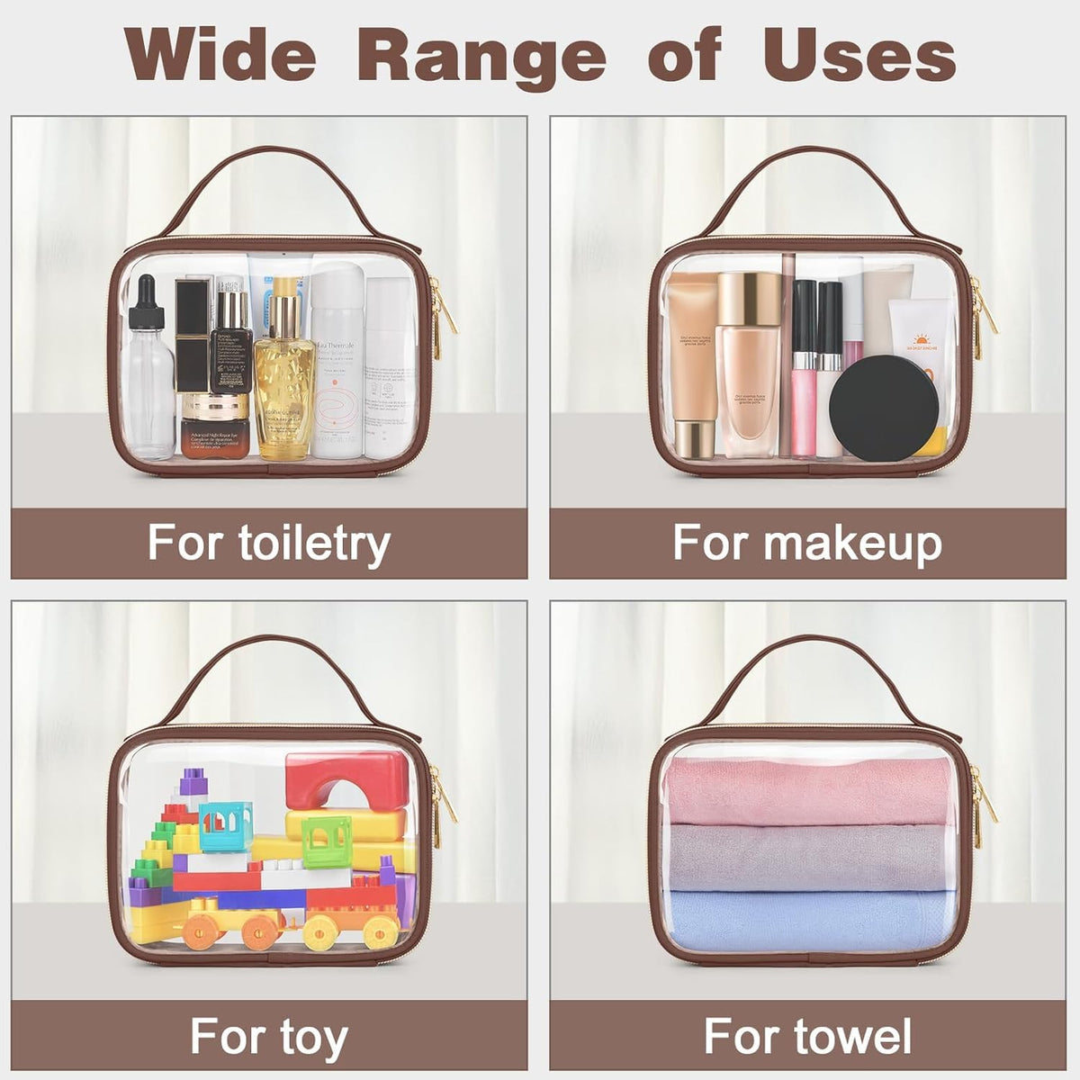 TSA Approved Toiletry Bag, Clear Makeup Bags with Handles, Quart Size Clear Toiletry Bags, PVC Cosmetic Bags for Women and Men, Carry on Airport Airline Compliant Bag, Black