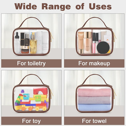 TSA Approved Toiletry Bag, Clear Makeup Bags with Handles, Quart Size Clear Toiletry Bags, PVC Cosmetic Bags for Women and Men, Carry on Airport Airline Compliant Bag, Black