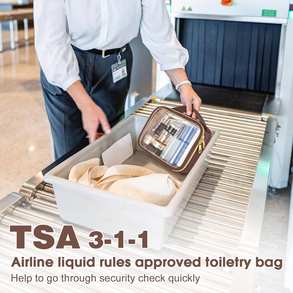 TSA Approved Toiletry Bag, Clear Makeup Bags with Handles, Quart Size Clear Toiletry Bags, PVC Cosmetic Bags for Women and Men, Carry on Airport Airline Compliant Bag, Black