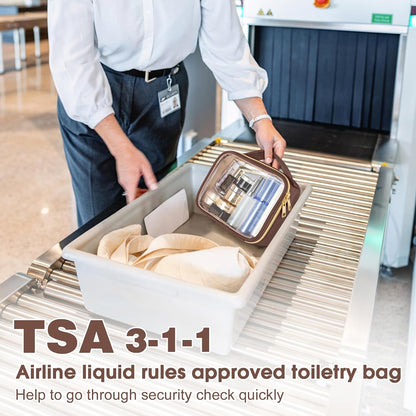 TSA Approved Toiletry Bag, Clear Makeup Bags with Handles, Quart Size Clear Toiletry Bags, PVC Cosmetic Bags for Women and Men, Carry on Airport Airline Compliant Bag, Black