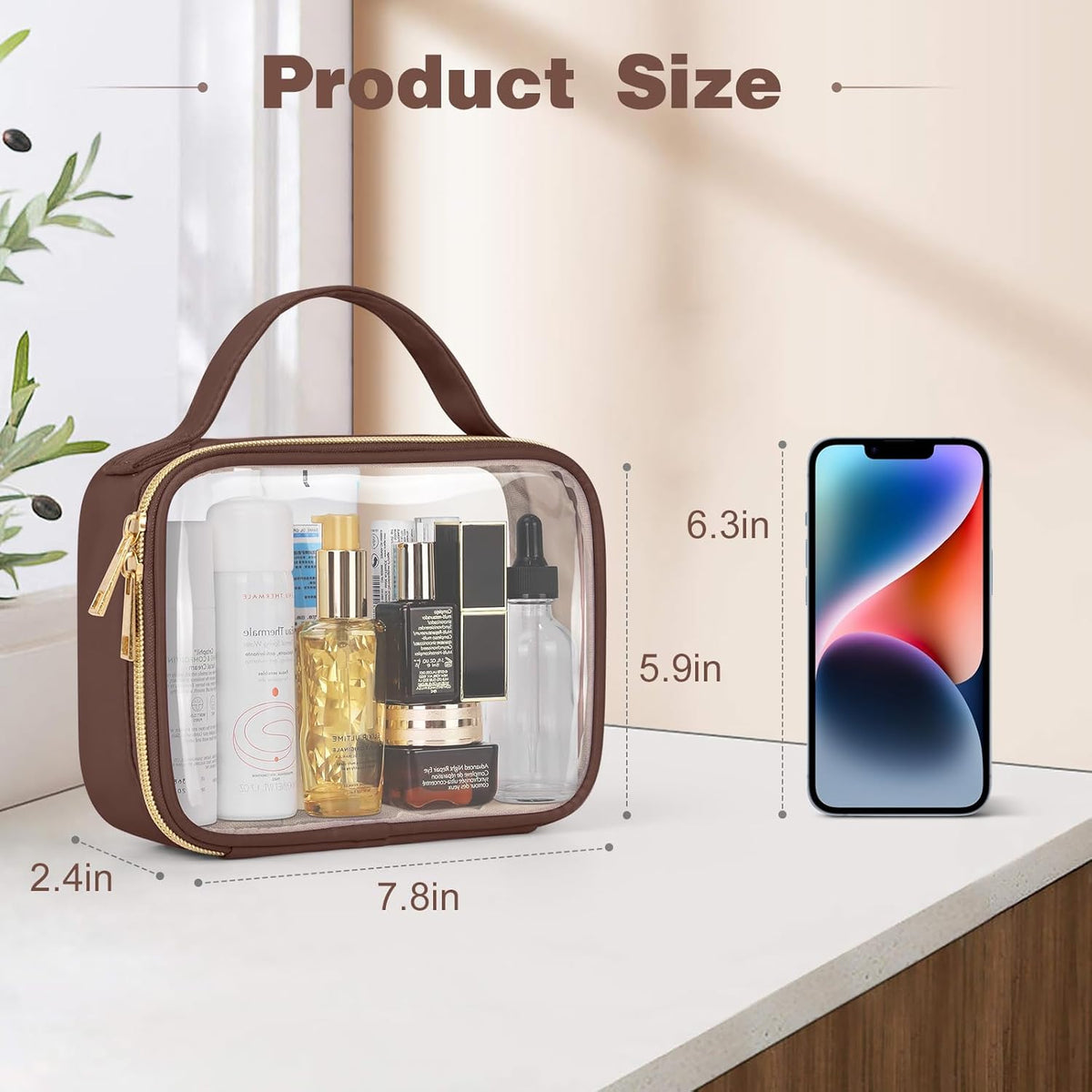 TSA Approved Toiletry Bag, Clear Makeup Bags with Handles, Quart Size Clear Toiletry Bags, PVC Cosmetic Bags for Women and Men, Carry on Airport Airline Compliant Bag, Black