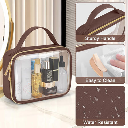 TSA Approved Toiletry Bag, Clear Makeup Bags with Handles, Quart Size Clear Toiletry Bags, PVC Cosmetic Bags for Women and Men, Carry on Airport Airline Compliant Bag, Black