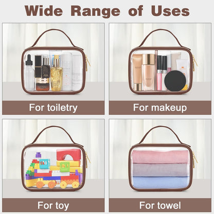 TSA Approved Toiletry Bag, Clear Makeup Bags with Handles, Quart Size Clear Toiletry Bags, PVC Cosmetic Bags for Women and Men, Carry on Airport Airline Compliant Bag, Black