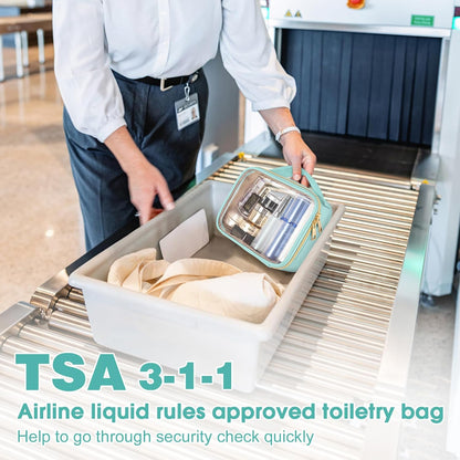 TSA Approved Toiletry Bag, Clear Makeup Bags with Handles, Quart Size Clear Toiletry Bags, PVC Cosmetic Bags for Women and Men, Carry on Airport Airline Compliant Bag, Black