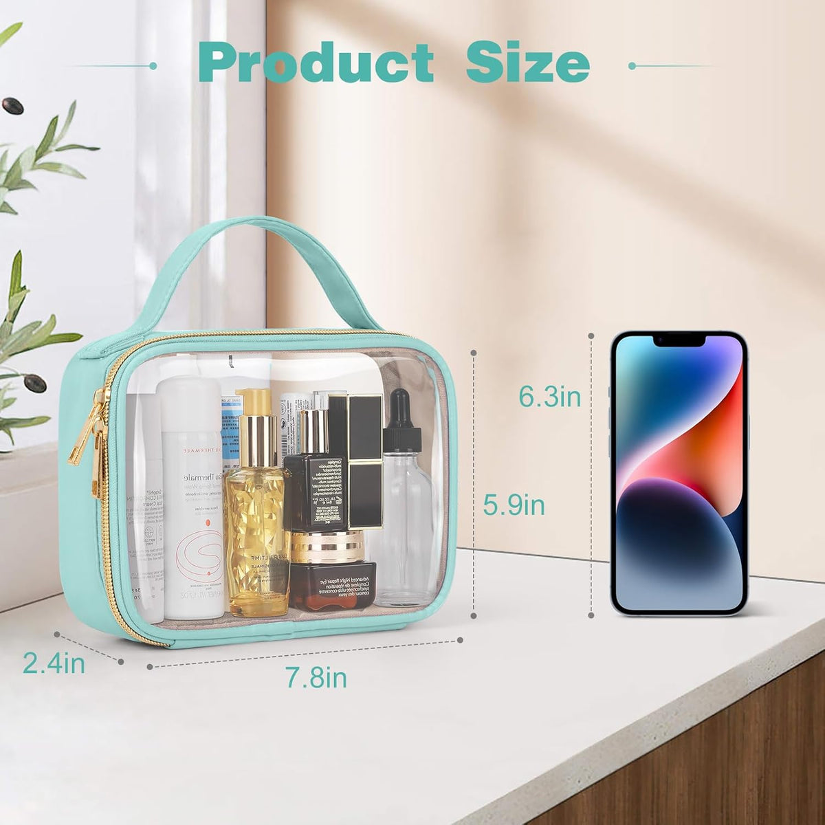 TSA Approved Toiletry Bag, Clear Makeup Bags with Handles, Quart Size Clear Toiletry Bags, PVC Cosmetic Bags for Women and Men, Carry on Airport Airline Compliant Bag, Black