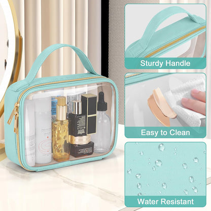 TSA Approved Toiletry Bag, Clear Makeup Bags with Handles, Quart Size Clear Toiletry Bags, PVC Cosmetic Bags for Women and Men, Carry on Airport Airline Compliant Bag, Black