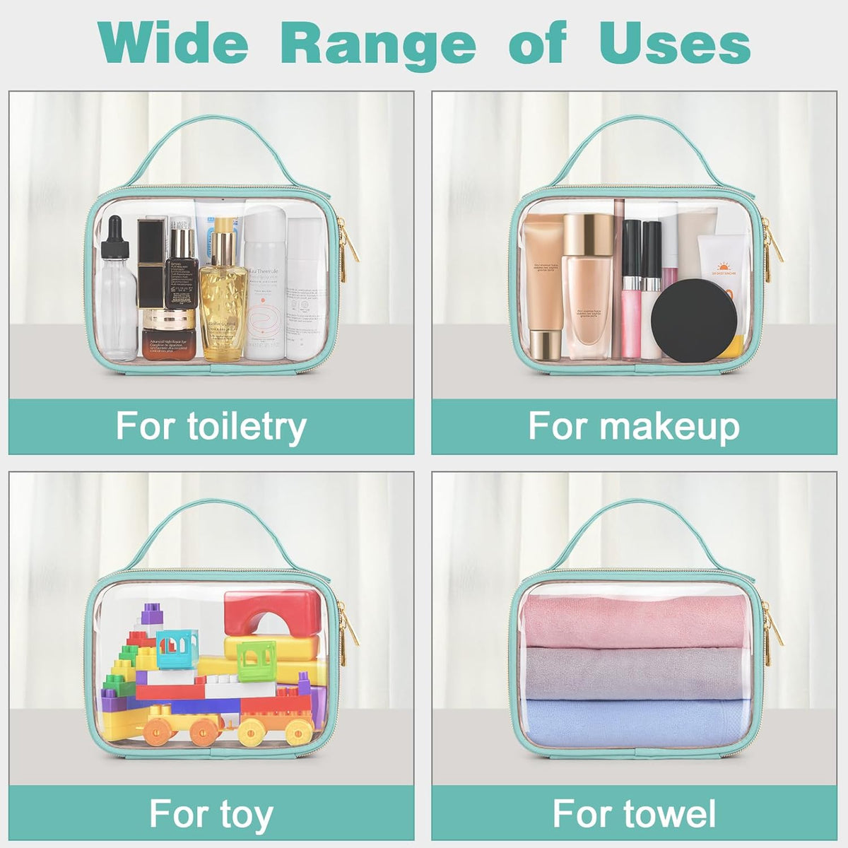 TSA Approved Toiletry Bag, Clear Makeup Bags with Handles, Quart Size Clear Toiletry Bags, PVC Cosmetic Bags for Women and Men, Carry on Airport Airline Compliant Bag, Black