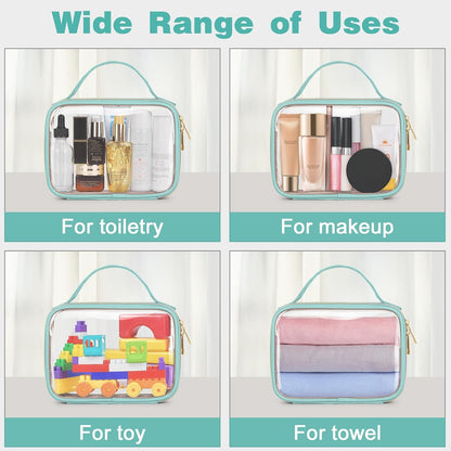 TSA Approved Toiletry Bag, Clear Makeup Bags with Handles, Quart Size Clear Toiletry Bags, PVC Cosmetic Bags for Women and Men, Carry on Airport Airline Compliant Bag, Black
