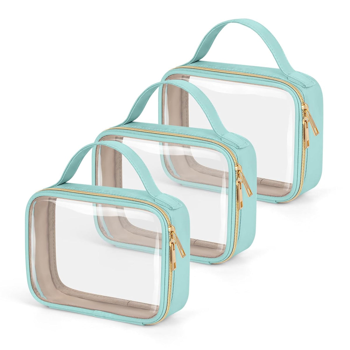 TSA Approved Toiletry Bag, Clear Makeup Bags with Handles, Quart Size Clear Toiletry Bags, PVC Cosmetic Bags for Women and Men, Carry on Airport Airline Compliant Bag, Black