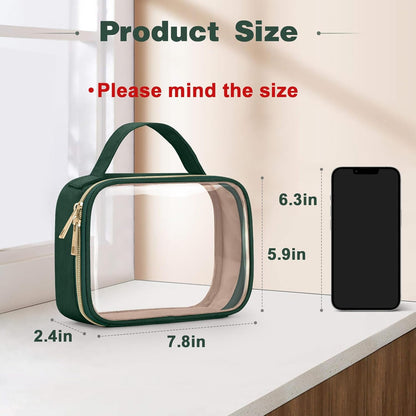 TSA Approved Toiletry Bag, Clear Makeup Bags with Handles, Quart Size Clear Toiletry Bags, PVC Cosmetic Bags for Women and Men, Carry on Airport Airline Compliant Bag, Black