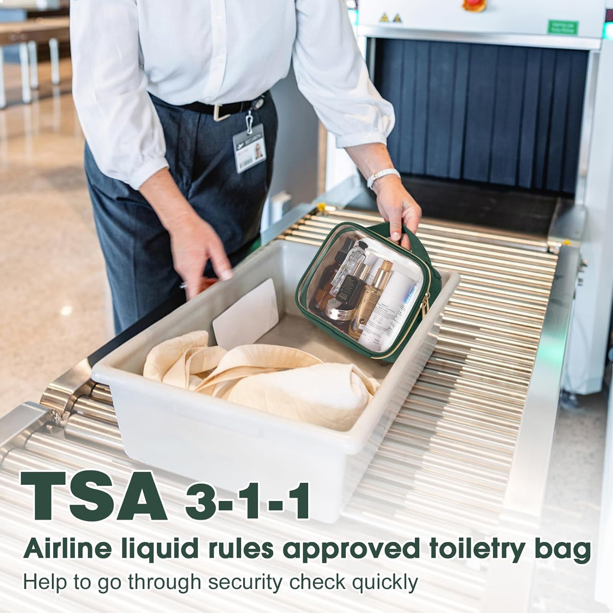 TSA Approved Toiletry Bag, Clear Makeup Bags with Handles, Quart Size Clear Toiletry Bags, PVC Cosmetic Bags for Women and Men, Carry on Airport Airline Compliant Bag, Black