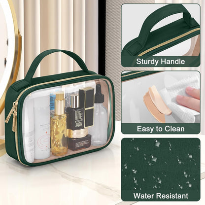 TSA Approved Toiletry Bag, Clear Makeup Bags with Handles, Quart Size Clear Toiletry Bags, PVC Cosmetic Bags for Women and Men, Carry on Airport Airline Compliant Bag, Black