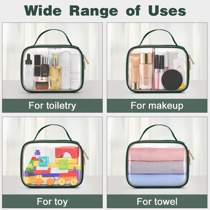 TSA Approved Toiletry Bag, Clear Makeup Bags with Handles, Quart Size Clear Toiletry Bags, PVC Cosmetic Bags for Women and Men, Carry on Airport Airline Compliant Bag, Black