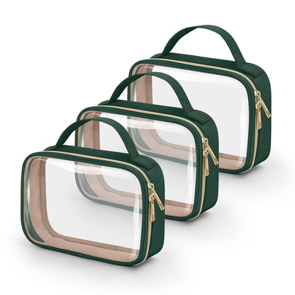 TSA Approved Toiletry Bag, Clear Makeup Bags with Handles, Quart Size Clear Toiletry Bags, PVC Cosmetic Bags for Women and Men, Carry on Airport Airline Compliant Bag, Black