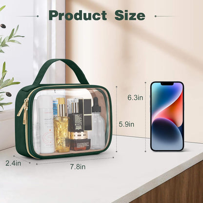 TSA Approved Toiletry Bag, Clear Makeup Bags with Handles, Quart Size Clear Toiletry Bags, PVC Cosmetic Bags for Women and Men, Carry on Airport Airline Compliant Bag, Black