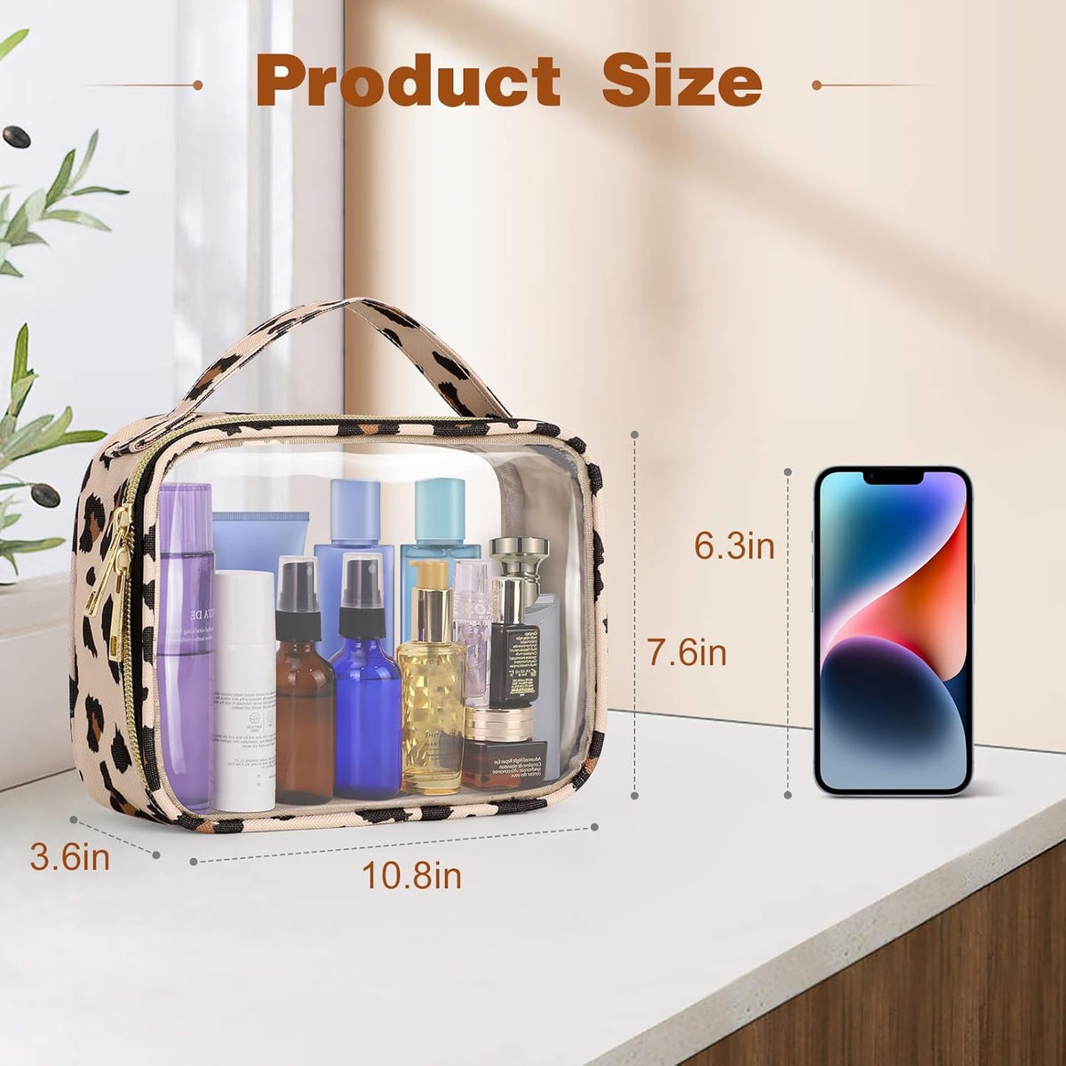 TSA Approved Toiletry Bag, Clear Makeup Bags with Handles, Quart Size Clear Toiletry Bags, PVC Cosmetic Bags for Women and Men, Carry on Airport Airline Compliant Bag, Black