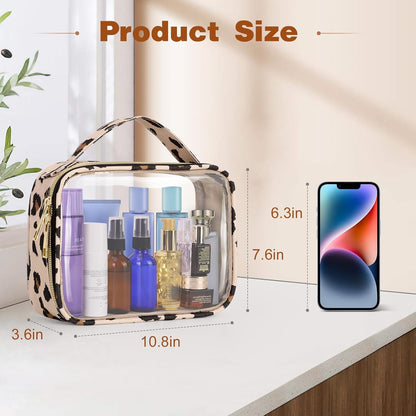 TSA Approved Toiletry Bag, Clear Makeup Bags with Handles, Quart Size Clear Toiletry Bags, PVC Cosmetic Bags for Women and Men, Carry on Airport Airline Compliant Bag, Black