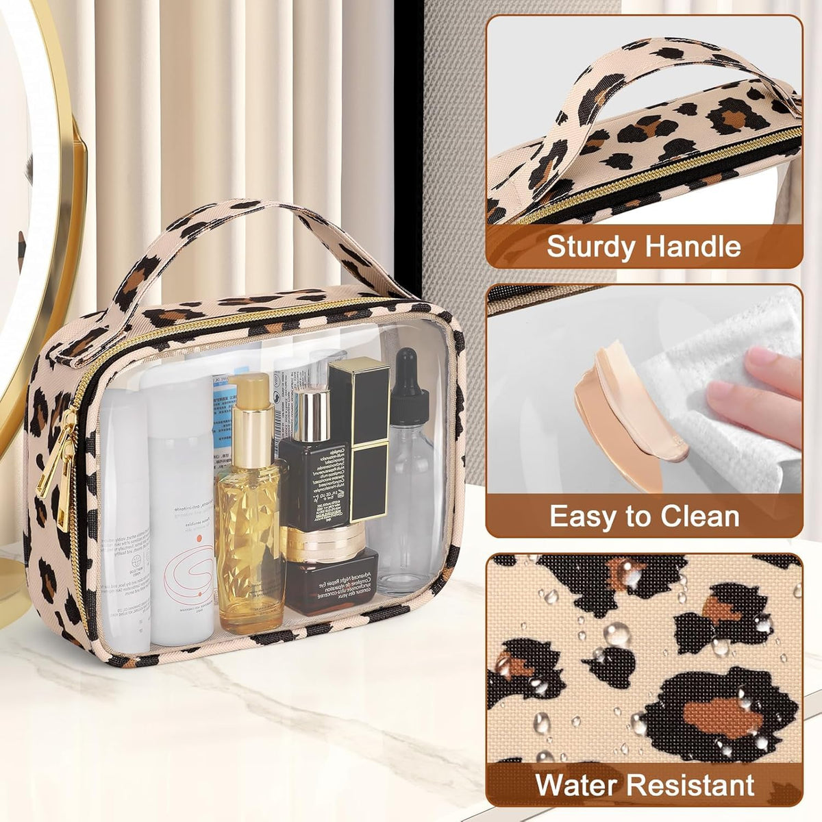 TSA Approved Toiletry Bag, Clear Makeup Bags with Handles, Quart Size Clear Toiletry Bags, PVC Cosmetic Bags for Women and Men, Carry on Airport Airline Compliant Bag, Black