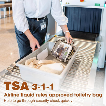 TSA Approved Toiletry Bag, Clear Makeup Bags with Handles, Quart Size Clear Toiletry Bags, PVC Cosmetic Bags for Women and Men, Carry on Airport Airline Compliant Bag, Black