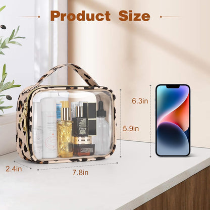 TSA Approved Toiletry Bag, Clear Makeup Bags with Handles, Quart Size Clear Toiletry Bags, PVC Cosmetic Bags for Women and Men, Carry on Airport Airline Compliant Bag, Black