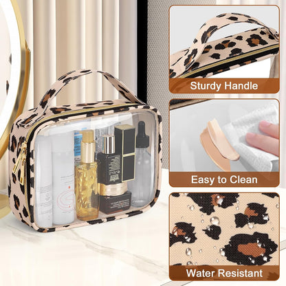 TSA Approved Toiletry Bag, Clear Makeup Bags with Handles, Quart Size Clear Toiletry Bags, PVC Cosmetic Bags for Women and Men, Carry on Airport Airline Compliant Bag, Black