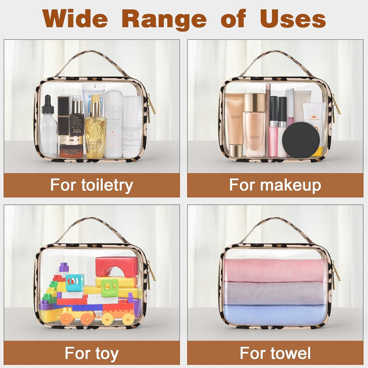 TSA Approved Toiletry Bag, Clear Makeup Bags with Handles, Quart Size Clear Toiletry Bags, PVC Cosmetic Bags for Women and Men, Carry on Airport Airline Compliant Bag, Black