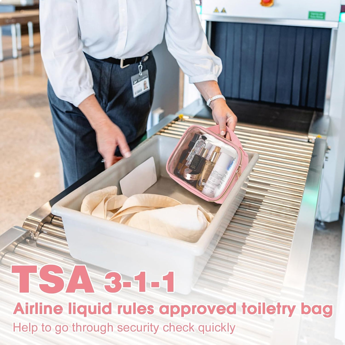 TSA Approved Toiletry Bag, Clear Makeup Bags with Handles, Quart Size Clear Toiletry Bags, PVC Cosmetic Bags for Women and Men, Carry on Airport Airline Compliant Bag, Black