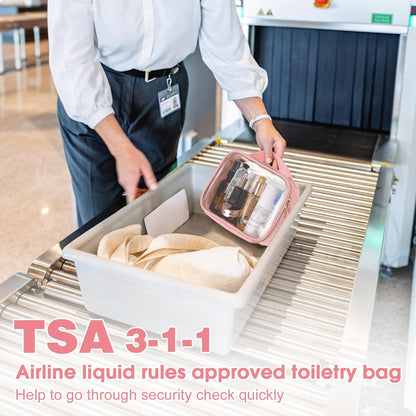 TSA Approved Toiletry Bag, Clear Makeup Bags with Handles, Quart Size Clear Toiletry Bags, PVC Cosmetic Bags for Women and Men, Carry on Airport Airline Compliant Bag, Black