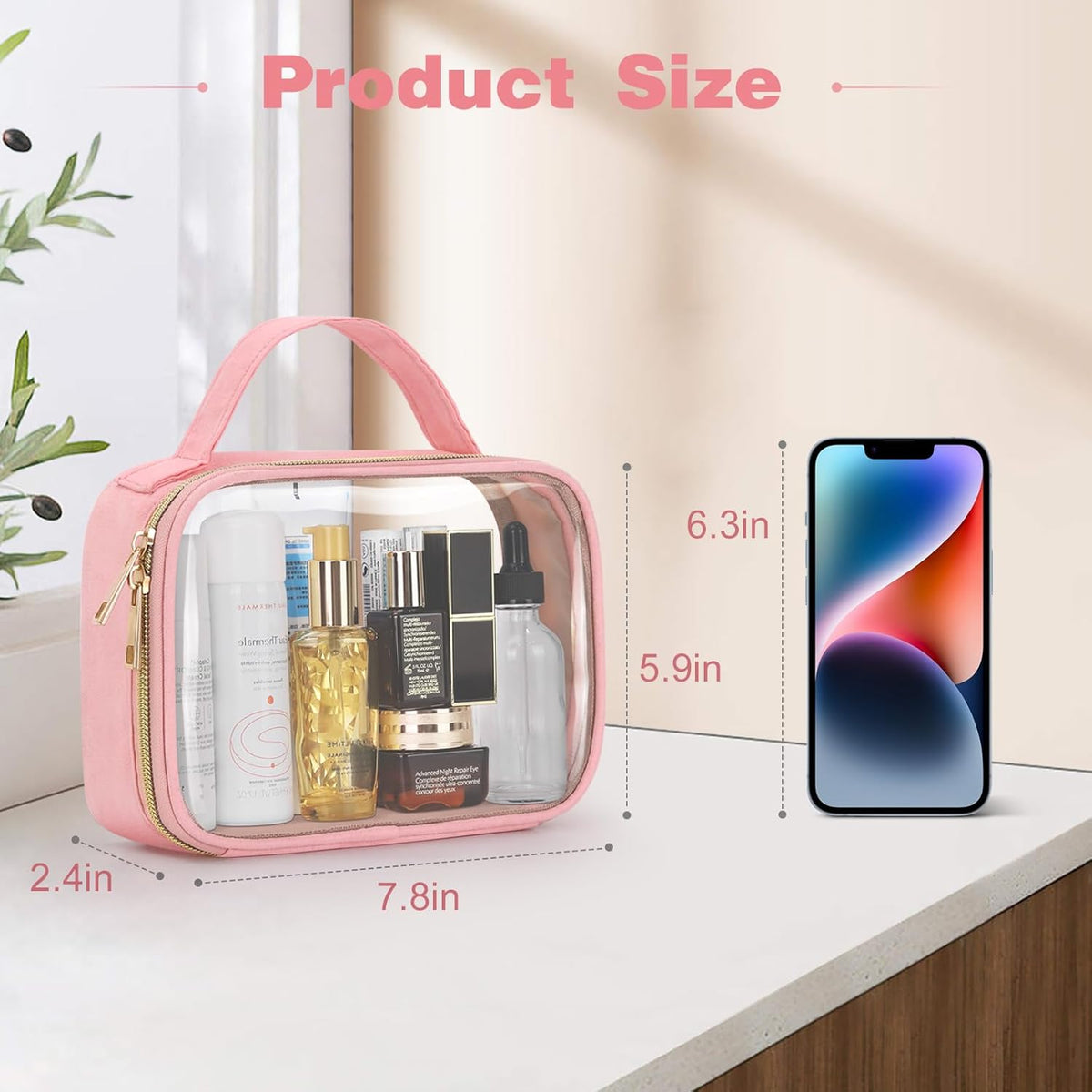 TSA Approved Toiletry Bag, Clear Makeup Bags with Handles, Quart Size Clear Toiletry Bags, PVC Cosmetic Bags for Women and Men, Carry on Airport Airline Compliant Bag, Black