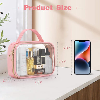 TSA Approved Toiletry Bag, Clear Makeup Bags with Handles, Quart Size Clear Toiletry Bags, PVC Cosmetic Bags for Women and Men, Carry on Airport Airline Compliant Bag, Black
