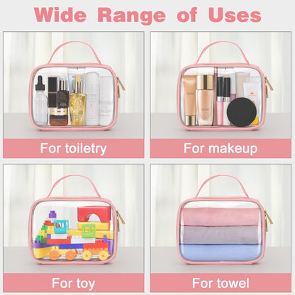 TSA Approved Toiletry Bag, Clear Makeup Bags with Handles, Quart Size Clear Toiletry Bags, PVC Cosmetic Bags for Women and Men, Carry on Airport Airline Compliant Bag, Black
